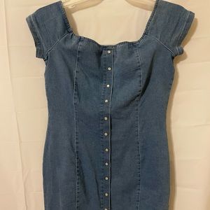 Mini jean dress above the knee, cheap, size Large, bodycon,